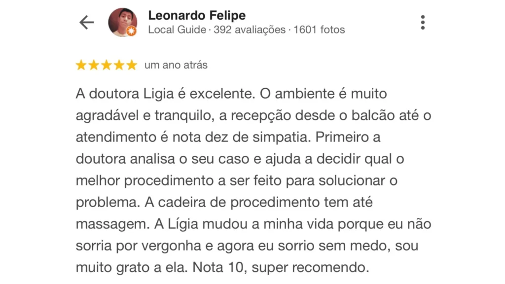 Avaliações do Google Dra. Lígia Spada Dentista Odontologia em Santa Bárbara dOeste 1